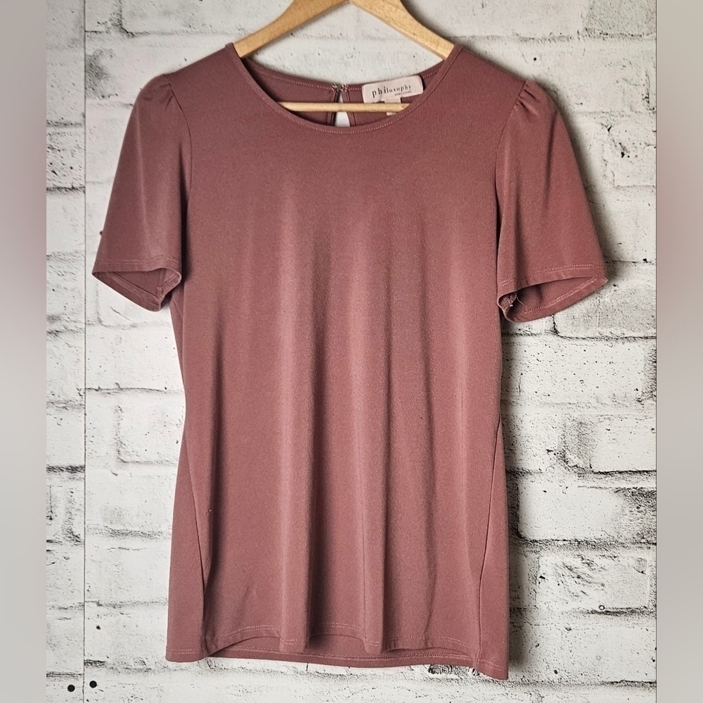 Philosophy Mauve Pink Puff Sleeve Blouse Soft Stretch Knit Top Medium
